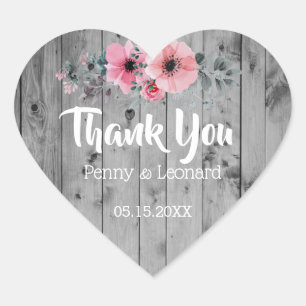 Danke, Pink Floral Rustikale Gastgeschenk Hochze Herz-Aufkleber
