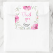 Danke, Pink Floral Watercolor Brautparty Quadratischer Aufkleber (Tasche)