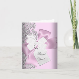 Danke, Pink Gray White Lace Dankeskarte