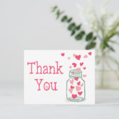 Danke Pink Hearts Vintag Mason Jar Liebe Postkarte (Stehend Vorderseite)