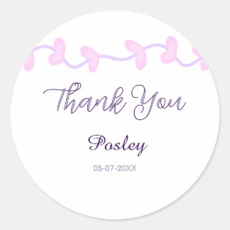 danke pink lila pastell hochzeit name datum lea runder aufkleber