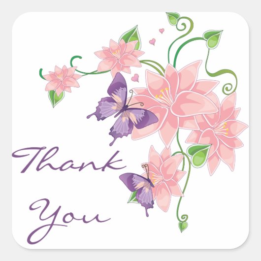 Danke Pink Lilies Floral Butterfly Stickers (Vorderseite)