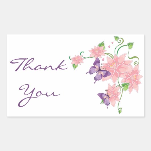 Danke Pink Lilies Floral Butterfly Stickers (Vorderseite)