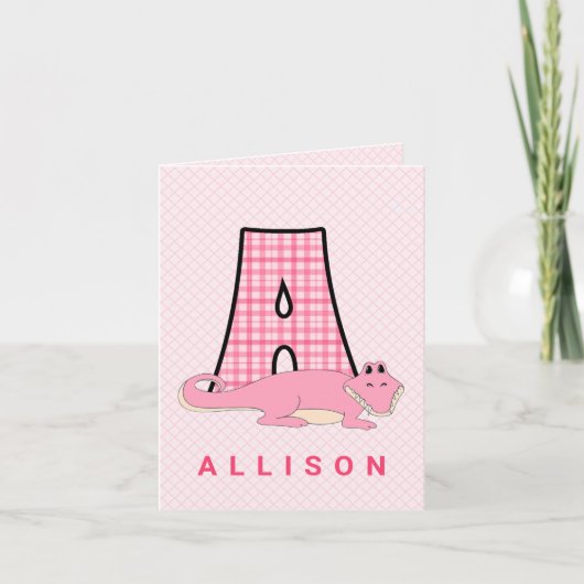 Danke, Pink Monogram A für Kinder Dankeskarte (Vorderseite)