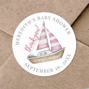 Danke Pink Nautical Baby Shower Runder Aufkleber