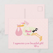 Danke Pink Polka Dots mit Stork Postkarte (Vorne/Hinten)