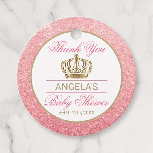 Danke Pink Princess Gold Crown Baby Dusche Geschenkanhänger (Vorderseite)