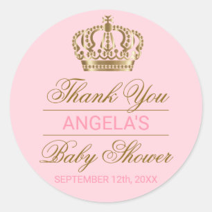 Danke Pink Princess Gold Crown Baby Dusche Runder Aufkleber