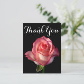 Danke Pink Rose Blume Black Floral Postkarte (Stehend Vorderseite)