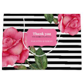 Danke Pink Rose Wasserfarbe Schwarz-weiße Streifen Große Geschenktüte (Vorderseite)