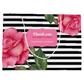 Danke Pink Rose Wasserfarbe Schwarz-weiße Streifen Große Geschenktüte (Rückseite)