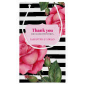 Danke Pink Rose Wasserfarbe Schwarz-weiße Streifen Kleine Geschenktüte (Rückseite)