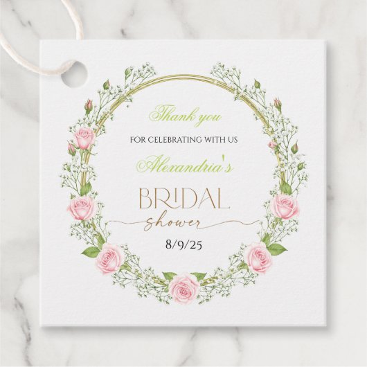 Danke Pink Roses & Baby's Breathe Geschenkanhänger (Vorderseite)