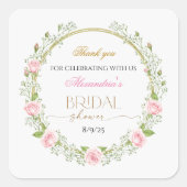 Danke Pink Roses & Baby's Breathe Quadratischer Aufkleber (Vorderseite)