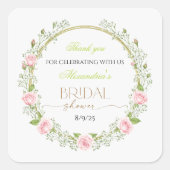 Danke Pink Roses & Baby's Breathe Quadratischer Aufkleber (Vorderseite)