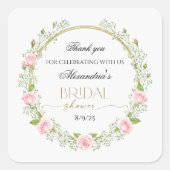 Danke Pink Roses & Baby's Breathe Quadratischer Aufkleber (Vorderseite)