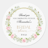 Danke Pink Roses & Baby's Breathe Runder Aufkleber (Vorderseite)