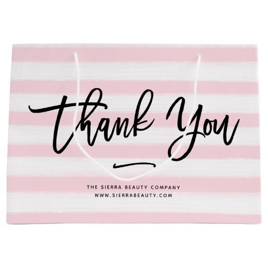 Danke | Pink Stripes Retail Shopping Bag Große Geschenktüte (Vorderseite)