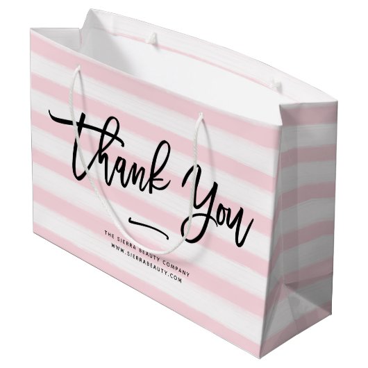 Danke | Pink Stripes Retail Shopping Bag Große Geschenktüte (Rückseite Schrägansicht)