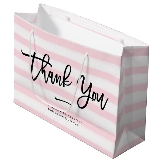 Danke | Pink Stripes Retail Shopping Bag Große Geschenktüte (Vorderseite Schrägansicht)