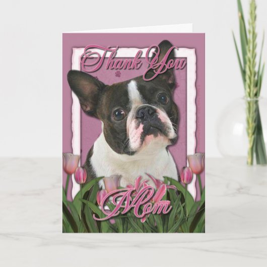Danke - Pink Tulips - Boston Terrier (Vorderseite)