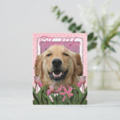 Danke - Pink Tulips - Golden Retriever - Mickey Postkarte (Stehend Vorderseite)