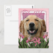 Danke - Pink Tulips - Golden Retriever - Mickey Postkarte (Vorne/Hinten)