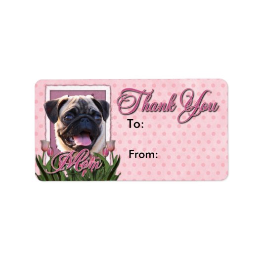 Danke - Pink Tulips - Mops Adressaufkleber (Vorne)