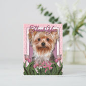 Danke - Pink Tulips - Yorkshire Terrier Postkarte (Stehend Vorderseite)