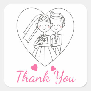 Danke Pink & White Braut und Bräutigam Hochzeit Quadratischer Aufkleber