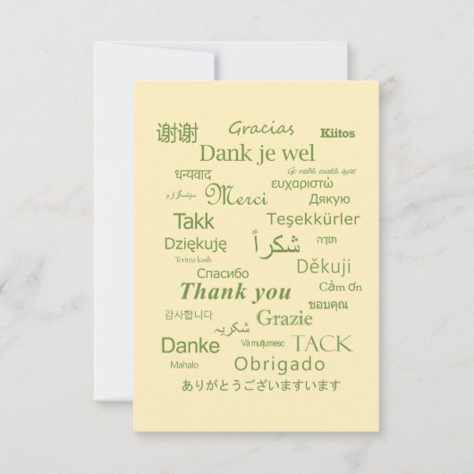 "Danke" Polyglot Typografie Grün Eier Weiß Dankeskarte (Vorderseite)