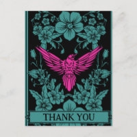 Danke, Postkarte. Exotischer rosa Vogel, dunkelbla