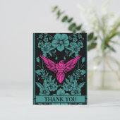 Danke, Postkarte. Exotischer rosa Vogel, dunkelbla Postkarte (Stehend Vorderseite)
