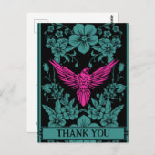 Danke, Postkarte. Exotischer rosa Vogel, duskyblau Postkarte (Vorne/Hinten)