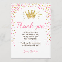 Danke, Prinzessin Birthday Gold Pink zu kardieren