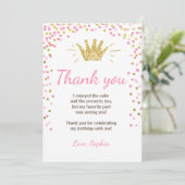 Danke, Prinzessin Birthday Gold Pink zu kardieren Dankeskarte (Stehend Vorderseite)