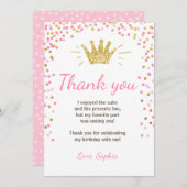 Danke, Prinzessin Birthday Gold Pink zu kardieren Dankeskarte (Vorne/Hinten)