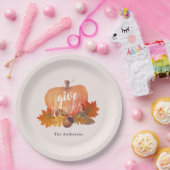 Danke Pumpkin Autumn Leaves Blush Pink Pappteller (Party)