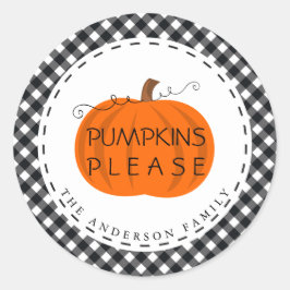 Danke | Pumpkin Buffalo Karierter Erntedank Runder Aufkleber