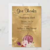 Danke Pumpkin Floral Erntedank Mittagessen Einladung (Vorderseite)