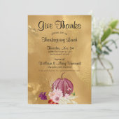 Danke Pumpkin Floral Erntedank Mittagessen Einladung (Stehend Vorderseite)