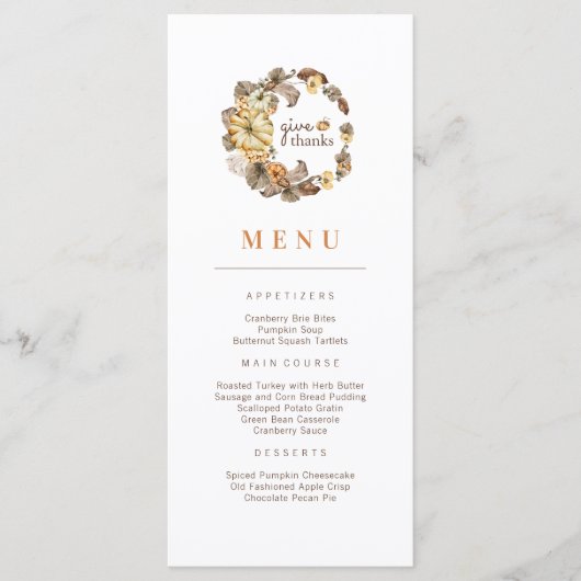 Danke Pumpkin Wreath Erntedank Menu Menükarte (Vorderseite)
