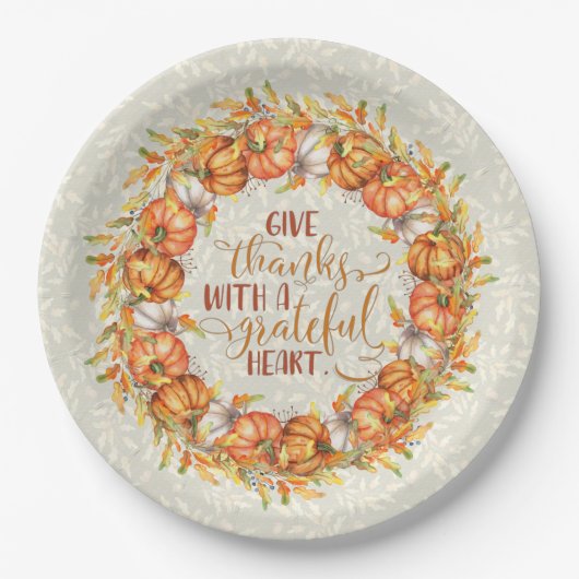 Danke Pumpkin Wreath Pappteller (Vorderseite)