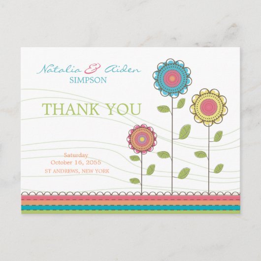 Danke Rainbow Colorful Tall Blume Postcard Postkarte (Vorderseite)