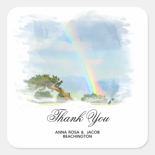 *~* DANKE Rainbow Mountain Tree AR11 Quadratischer Aufkleber (Vorderseite)