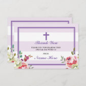Danke religiöser lila Streifen-Blumenkarten (Vorne/Hinten)
