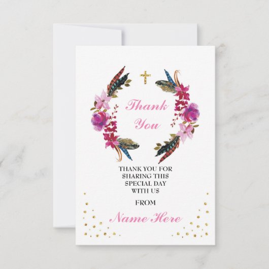 Danke religiöses Kranz-Kreuz-Blumengoldkarten (Vorderseite)