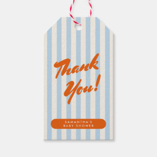 Danke Retro Orange Blaue Streifen Babyparty Geschenkanhänger