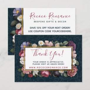 Danke Rococo Damast & Elegante Blumenkarte Einladung
