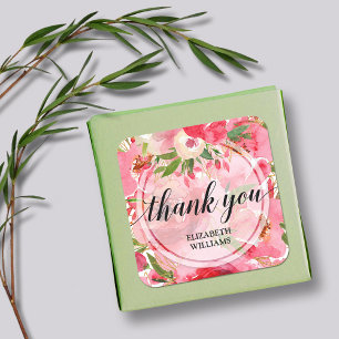 Danke rosa Blumen Quadratischer Aufkleber